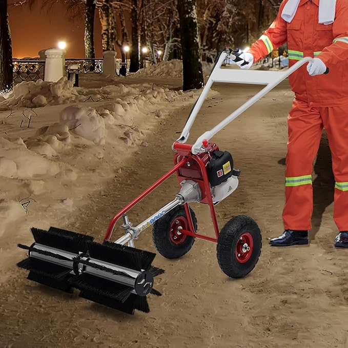 Gas Handheld Sweeper,Outdoor Hand Held 4-Stroke 37.7CC Gas Power Sweeping Broom, Walk Behind Handheld Cleaning Driveway Turf Artificial Grass Snow Clean Lawn Sweeper Cleaner Tools for Park