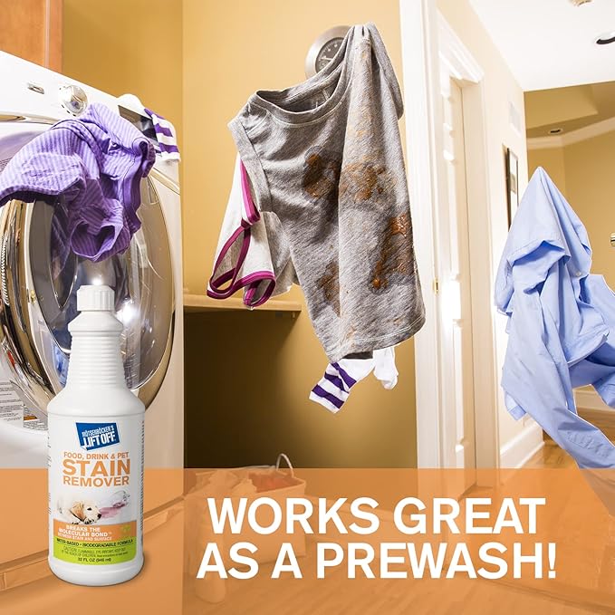 Motsenbocker's Lift Off 40503 Food, Drink, and Pet Stain Remover Eliminates Tough Stains from Multiple Surfaces, Excellent as a Pre-Wash Laundry Treatment, Water-Based, 32 Fl Oz, Pack of 1