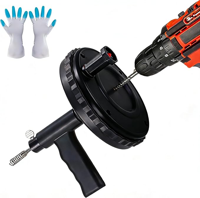 Drain Auger Toilet Snake Drain Clog Remover Tool Use Manually or Powered for Bathtub Drain Snake Bathroom Sink, Kitchen Cleaning with Gloves(30ft/9M-Black)