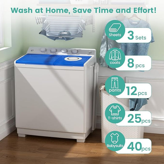 Auertech 48 Lbs Portable Washing Machine, Large Portable Washer for Apartments with 30 Lbs Washer & 18 Lbs Spinner, Clothes Washer Machine with Drain Pump for Apartment, Dormitory and RVs