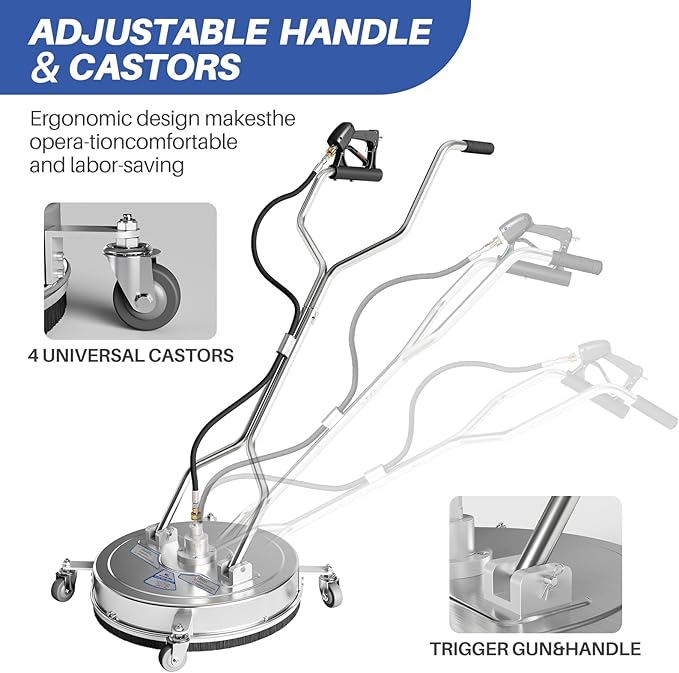 20" Pressure Washer Surface Cleaner with 4 Wheels, 3.9GPM-4400 Max PSI Washer with Dual Handle, Stainless Steel Housing, Ideal for Driveways, Sidewalks, Patios, Decks Cleaning
