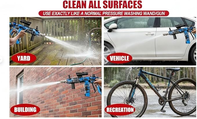 M416 Tactical Style 3600 PSI High Pressure Washer Gun - Foam Cannon Compatible with Swivel & 4 Nozzles - Airsoft Inspired Design for Car Cleaning & Outdoor Use (Blue)
