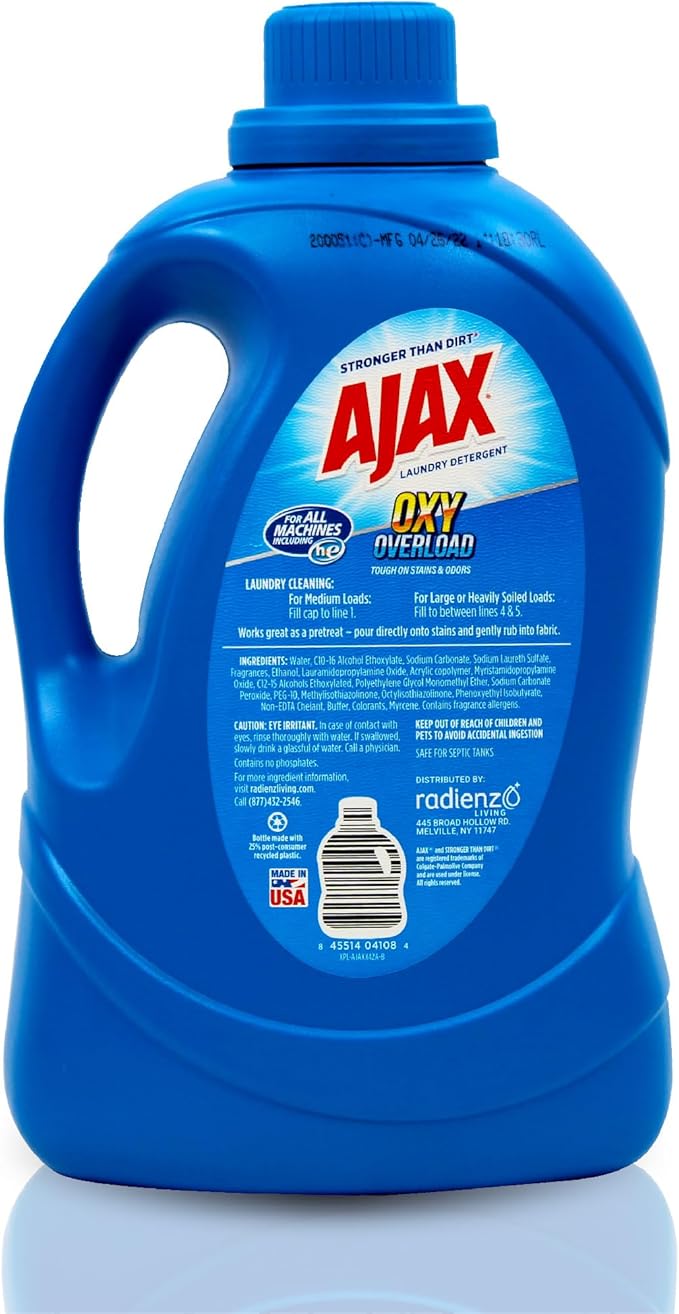 Ajax Oxy Overload Liquid Laundry Detergent, 134oz (Pack of 4) – Totally Awesome Cleaner with Deep Cleaning, Stain & Odor Removing power, HE Compatible, 178 Loads, Fresh Burst Scent