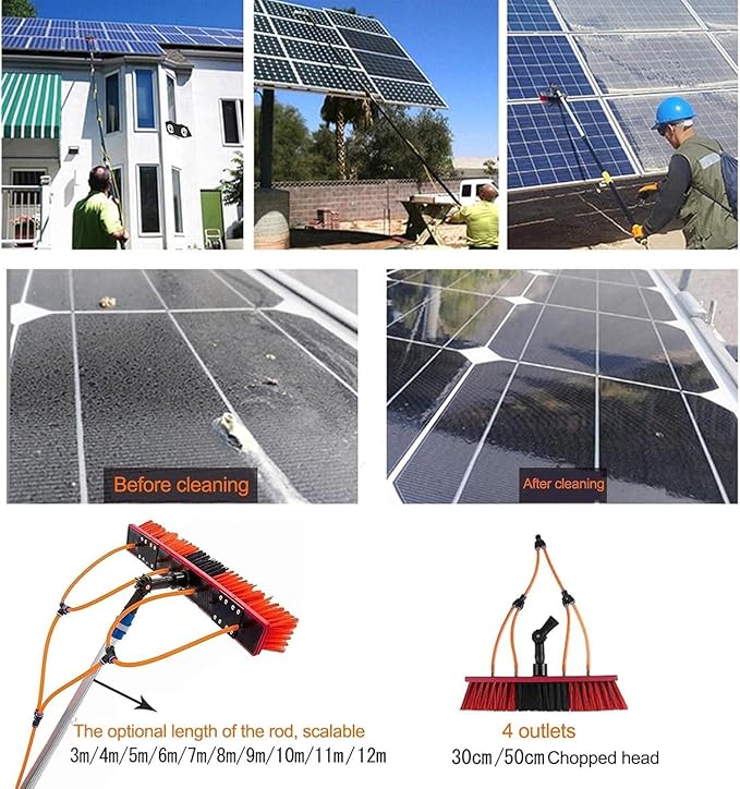 Window Cleaning Telescopic Pole Window Cleaning Kit, Window Cleaning Water Fed Poles Roof Cleaning Tools with 20M Water Supply Pipe, Solar Panel Cleaning Brush(50cm haed,20FT/6M)