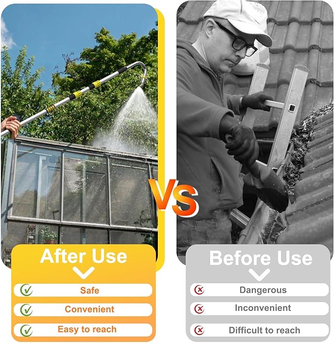 Gutter Cleaning Tools from The Ground, 24FT Reach Rain Cleaner with Bendable Wand and Quick Connect Adapter for Garden Hose