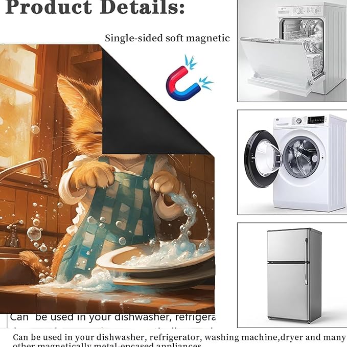Cute Cat Magnetic Dishwasher Panel Decal Home Appliance Cover, Kitten Refrigerator Magnet Cover Decals, Animal Cat Dishwasher Cover Magnetic Dishwasher Sticker, Reusable (23" x 26")