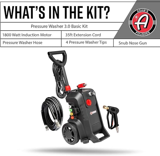 Adam's Pressure Washer 3.0 Upgrade Kit- Powerful Car Washing Pressure Sprayer, Includes Snub Nose with Swivel & 30ft Hose |1260 PSI & 1.6 GPM| Clean Your Car, Truck, House, Sidewalk, Etc.