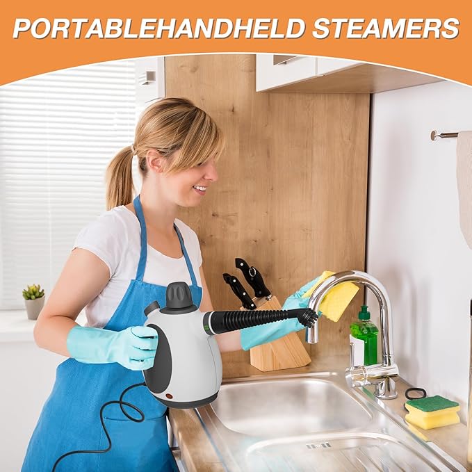 Handheld Steam Cleaner, Pressurized Multi-Purpose Natural Steamer with 12 pcs Accessories, Steamer for Cleaning Car, Countertop Bathroom, Shower, Upholstery, Couch, Tile Grout, Window, Grease