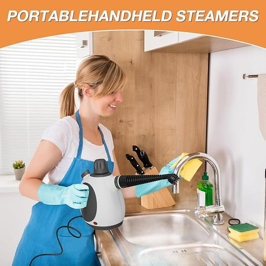 Handheld Steam Cleaner, Pressurized Multi-Purpose Natural Steamer with 12 pcs Accessories, Steamer for Cleaning Car, Countertop Bathroom, Shower, Upholstery, Couch, Tile Grout, Window, Grease