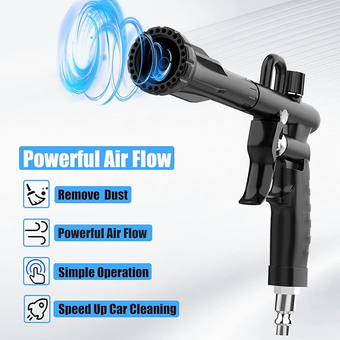 Air Cleaning Gun for Car Interior Detailing, High Pressure Air Blower Auto Detailing Tool for Quickly Blasts Dirt and Dust, Air Blaster for Car Detailing, Black
