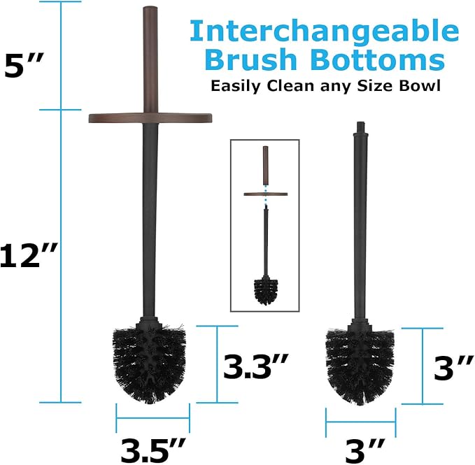 Blue Donuts Toilet Brush and Plunger Set with Holder, Modern Oil Rubbed Bronze Bathroom Accessories Toilet Plunger and Toilet Bowl Brush Combo