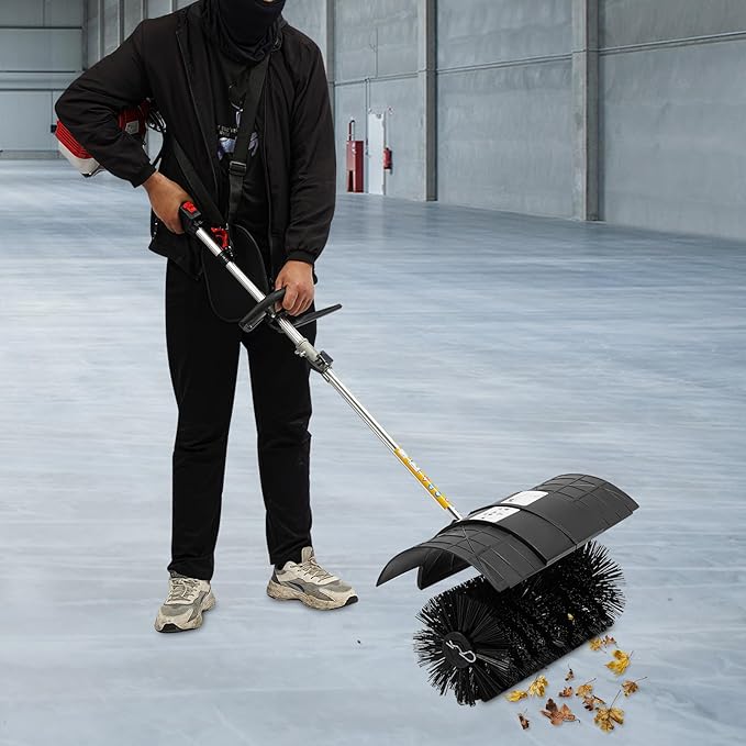 52CC 2 Stroke Gas Handheld Sweeper Broom, 2.3HP Gasoline Power Broom Walk Behind Sweeper Cleaning Driveway Tools, Outdoor Hand Held Gas Power Brooms for Snow Sweeping Driveway Turf Lawns