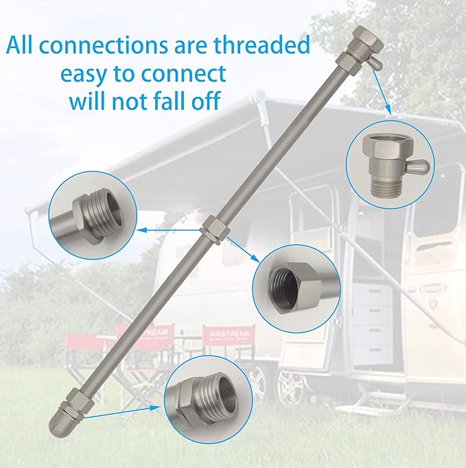 All Metal RV Black Tank Cleaner Wand with Shut-Off Valve, Straight Swivel Stick for RV Toilet, Powerful Rotary Cleaning Capability for Cleaning Deposits (Straight Swivel Black Tank Wand)