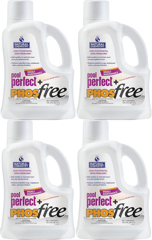 Natural Chemistry Pool Perfect + Phosfree, 3 L, 4 Pack, Phosphate Remover, Reduces Waterline Rings, Unpleasant Odors & Eye Irritation