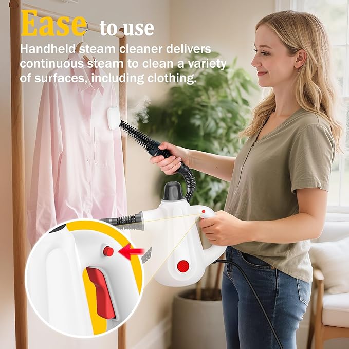 Steam Cleaner, Pressurized Multi-Surface Natural Handheld Steam Cleaner for Home with Lock Button&16 PCS Tools, Portable Steamer for Deep Cleaning Car, Bathrooms, Kitchens, Grout, Tile, and Windows