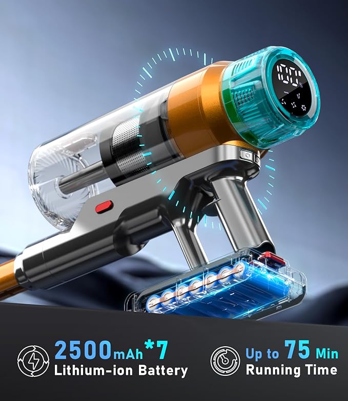 MBYULO Cordless Vacuum Cleaner for Home 600W 60Kpa Upgraded Powerful Stick Vacuum Up to 75Mins, Anti-Tangle & Wall Mount Charging, 8 in 1 Lightweight Vacuum Cleaners for Home/Pet Hair/Carpets/Floors