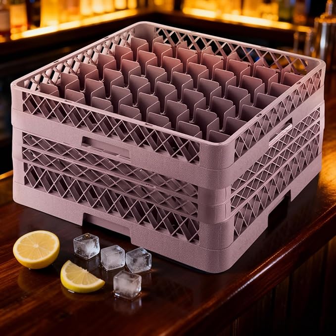 3 Pack 49 Compartment Commercial Dish Drying Rack with 2 Extenders | Durable Polypropylene Glass Rack | Quitly Clean Divided Dishwasher Rack for Restaurants Bar Hotel Canteen Kitchen Cafes