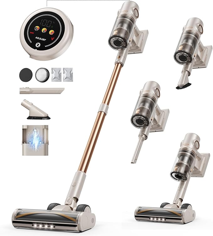 Cordless Vacuum Cleaner,80Mins/50kpa/600W Vacuum Cleaners for Home,Stick Vacuums with Self-Standing,Touch Screen,LED Headlights, Anti-Tangle,Rechargeable,Lightweight,for Carpet,Hard Floor, Pet Hair