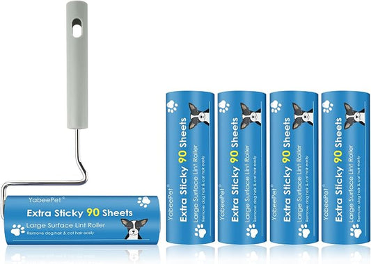 Extra Sticky Large Surface Lint Roller, 6.3'' Giant Lint Roller for Pet Hair, Lint Remover Roller for Cat Hair, Clothes, Furniture (1 Handle + 450 Sheets) by Yabeepet