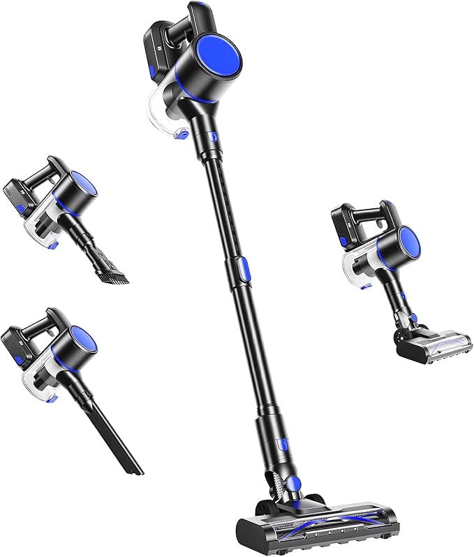 OLIXIS Cordless Vacuum Cleaner with Flexible Steering & Extendable Pole,3 Brush Heads, Lightweight Wireless Rechargeable Upright Vacuum with LED Light & Wall Mount for Hardwood Floors & Carpet