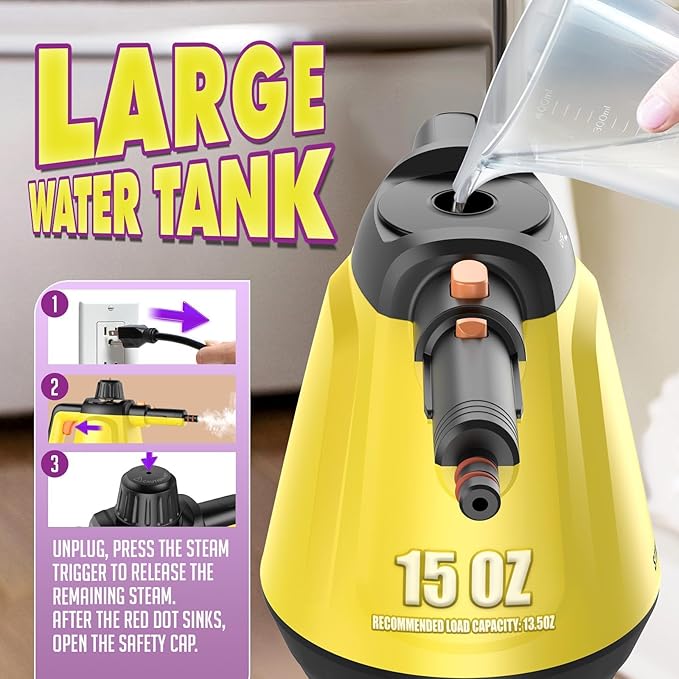 Natural Multi-Surface Handheld Steam Cleaner with 10 Accessories, 13.5OZ Pressurized Multipurpose On Demand Steam Cleaner for Home, Steamer for Cleaning Dirt, Grease, Grout, Tile, Windows, Couch, Car