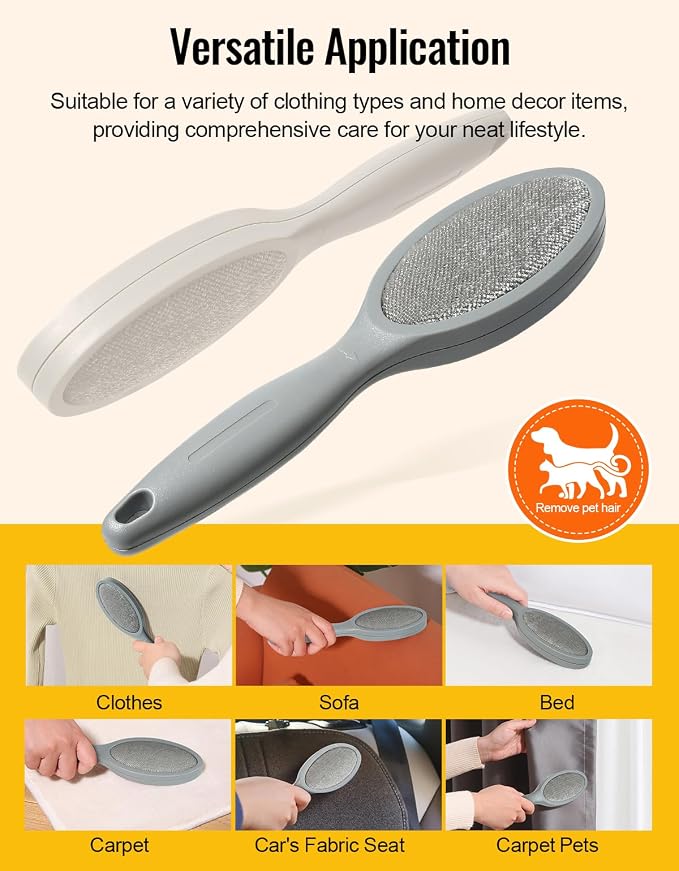 Lint Brush Pet Hair Remover for Clothes, Couches - 2 Pack, Dual Side, Gray - Image 2