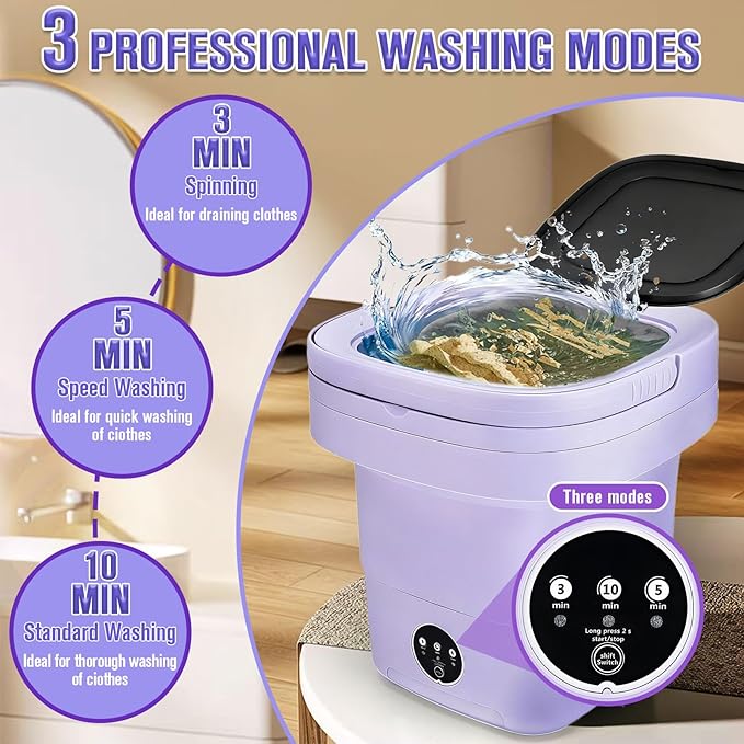 Mini Washing Machine 16L Portable Washer Foldable Small Washing Machine - 3 Cleaning Modes with Spin Dryer Basket for Underwear, Socks, Baby Clothes - Ideal for Apartment, Dorm, RV & Travel