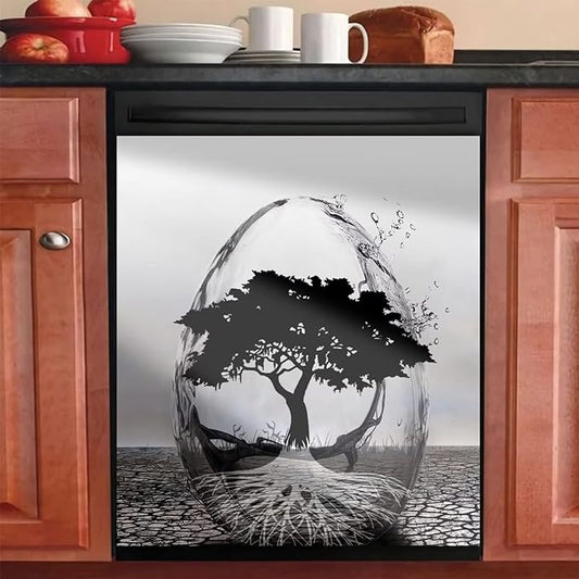Abstract Art Dishwasher Cover Decoration Tree of Life Decal Magnetic Cover for Dishwasher Front Door Egg Shape Magnet Sticker Kitchen Dishwasher Decor Panel 23x17inch