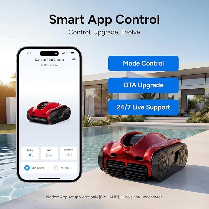 (2025 Upgrade) iGarden Pool Cleaner K Pro, 10H Max Runtime, Cordless Robotic Pool Vacuum for Inground Pools, Touchscreen, Smart Navigation, 200% Turbo Suction, Ultra-Fine Filtration, Auto-Parking