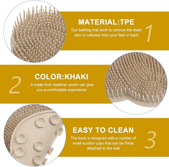 Angoily Wall-Mounted Back Scrubber for Shower Hands-Free Exfoliating Body and Foot Scrubber with Non-Slip Suction Cups TPE Material 11.8X10 Inches
