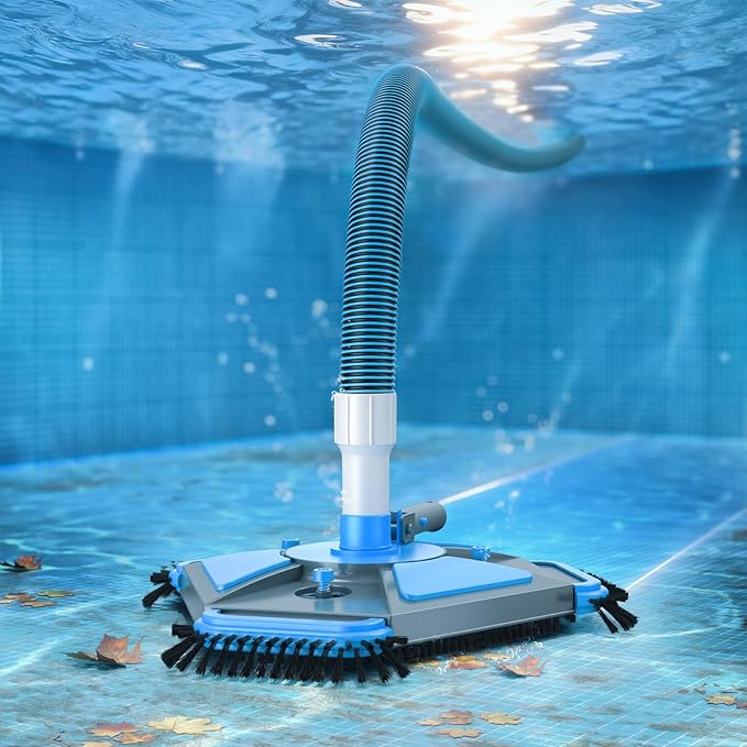 UIRWAY Upgrade Pool Vacuum Head with Side Brush & 360° Swivel Cuff, Heavy Duty Manual Kink-Resistant 1-1/2" x 40 Ft Vacuum Hoses, Weighted Triangular Shape for Inground & Above Ground Pool(No Pole)