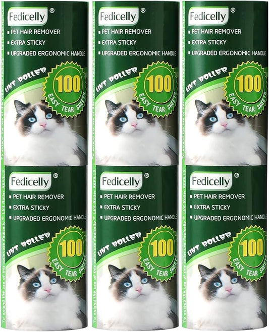 Fedicelly Lint Rollers Pet Hair Extra Sticky Refills,Mega Value Set 600 Sheets for Cat and Dog Hair Removal,100 Sheets Per Roller (Pack of 6) by Fedicelly