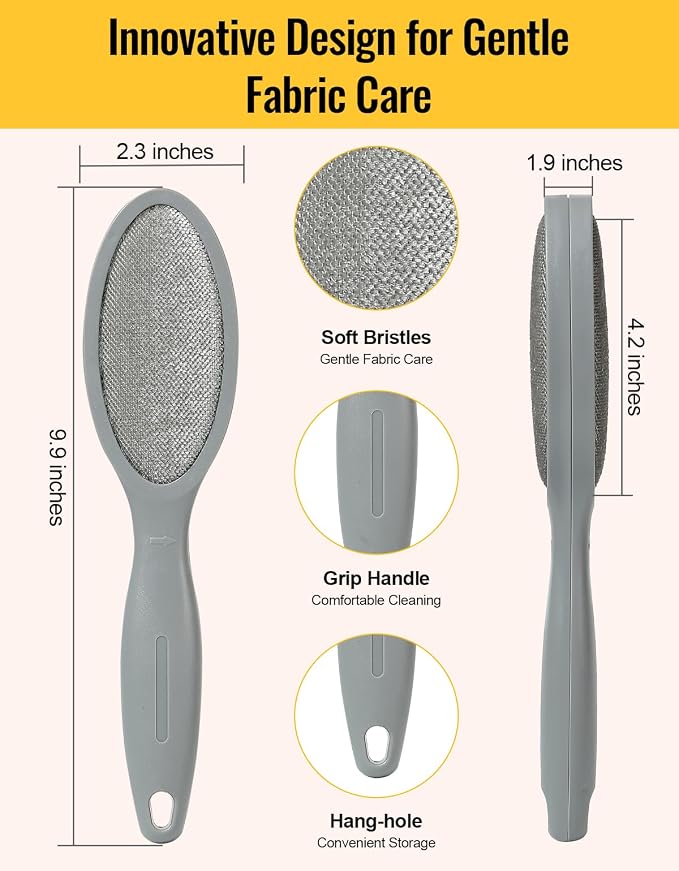 Lint Brush Pet Hair Remover for Clothes, Couches - 2 Pack, Dual Side, Gray - Image 7
