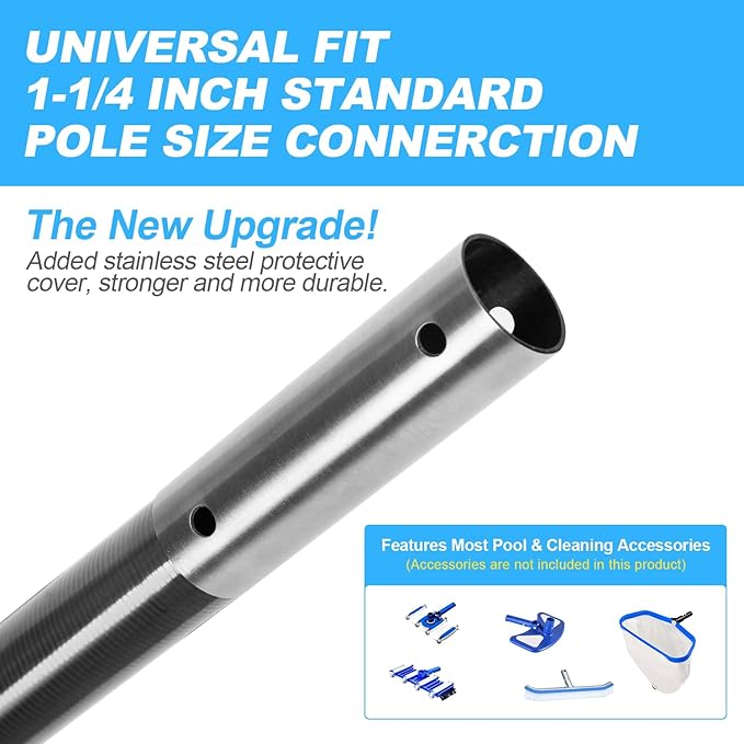 Carbon Fiber Pool Pole, Professional Ultralight Pool Poles 4.6 to 15 FT, Telescoping Lightweight Pool Cleaning Pole, Heavy Duty Pool Pole for Skimmer Net, Brush, Vacuum Head 15FT