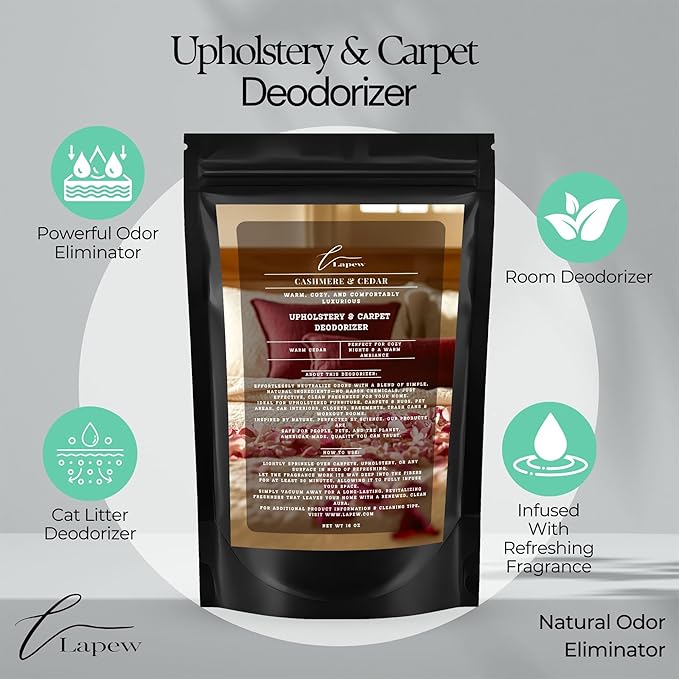 Lapew Cashmere Cedar Scented Cleaning Bundle | Carpet Deodorizer Powder (16 oz) & Mop Soap Concentrate (36 oz) | Pet-Friendly Odor Eliminator