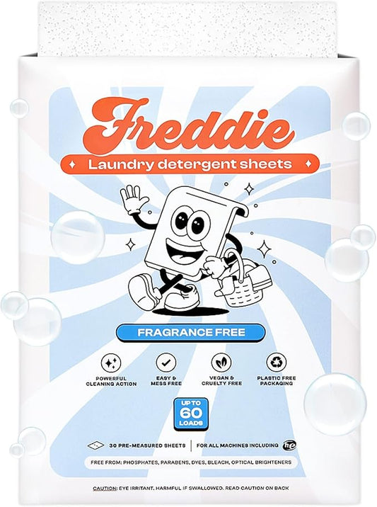 Freddie Low-Waste Laundry Detergent Sheets – Jug Free Format – Pre-Measured Strips – 60 Loads – Unscented for Sensitive Skin