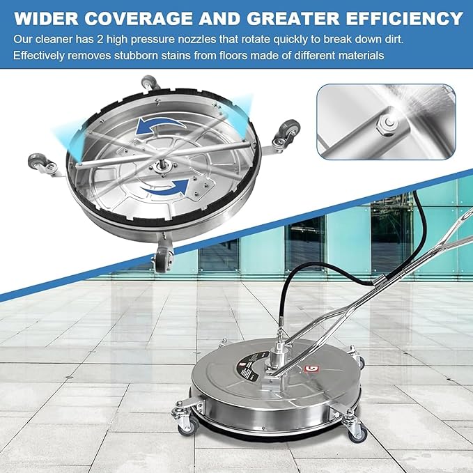 Pressure Washer Surface Cleaner, Stainless Steel Power Washing Equipment, 4900psi High Pressure Washing, Patio Driveway Cleaning Tools, Adjustable Handle Washer