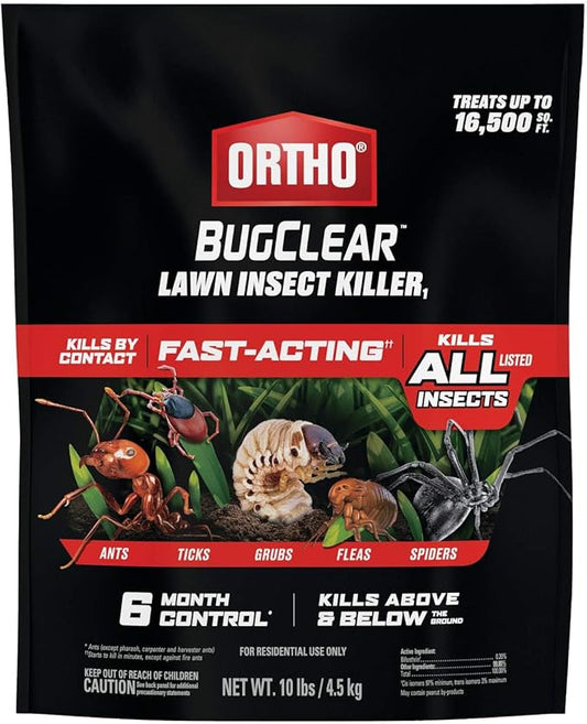 Ortho BugClear Lawn Insect Killer1 – Kills Ants, Spiders, Ticks, Fleas, Armyworms & Grubs, 10 lb Granules Treats Up to 16,500 sq. ft.