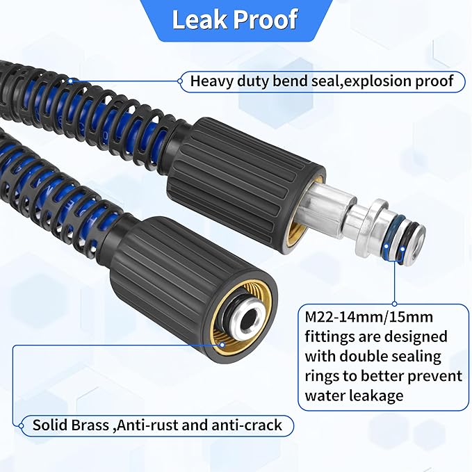 Pressure Power Washer Hose 25 FT x 1/4", Super Flexible Kink Resistant Car Washer Replacement with M22 Fittings & 3/8" Quick Connect Adapters, 4200PSI