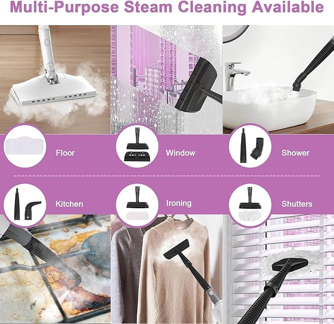 6-in-1 Steam Mop, 1200W Rotated Steam Cleaner for Home, 2 Modes, 400ML Removable Tank, 23FT Power Cord, 2 Pads, Multi-Surface Steamer for Hard Floor, Laminate Floor, Tiles Cleaning (First Frost)