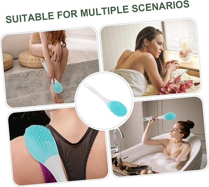Electric Waterproof Shower Brush Long Handle Bath Scrubber for Men and Women Silicone Back Cleaning Tool Dual Sides for Exfoliating and Massaging