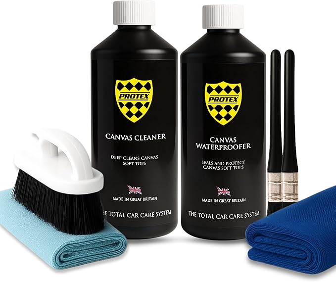 PROTEX World Convertible Soft Top Care Kit with Canvas Cleaner & Waterproofer - 1 LTR, Giant Microfibre Towel, Brushes and Microfibre Clothes - Complete KIT