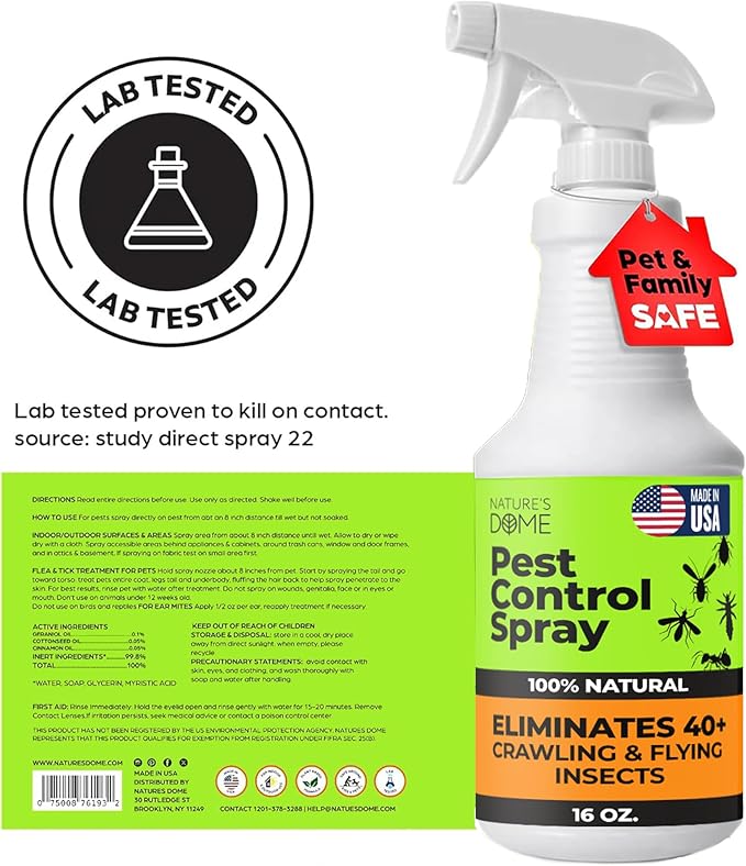 Nature?€?s Dome Pest Control Spray 16 Oz | 100% Natural Ant Killer & Bug Spray for Indoor & Outdoor Use | Eco-Friendly Bug Spray for Flea, Ticks, Ant & Mosquitos | Safe for Pets and Kids