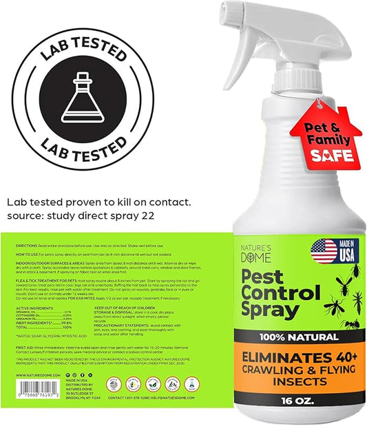 Nature's Dome Pest Killer Starter Kit | Makes 48 Oz Total (3X 16 Oz Bottles) | Plant-Based Ant Killer, Roach Killer, Spider & Fly Spray for Indoor/Outdoor | Child & Pet Safe Essential Oil Formula