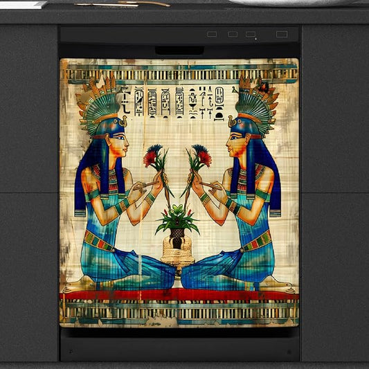 Dishwasher Magnet Cover Retro Ancient Egyptian Egypt Women Reusable Dishwasher Magnetic Cover Sticker Decorative Dish Washer Door Cover Panel for Home Kitcen Appliance, 21x26 in