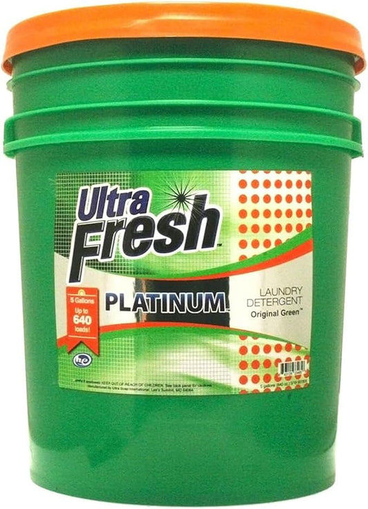 Ultra Fresh 3X Platinum 5 Gallon Laundry Detergent Liquid for All Machine Types with Easy Dispensing Pump, Up to 640 Loads, Original Green (4 Pack)