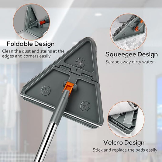 Wall & Base Board Cleaner Tool with 360°Rotating Mop Head, 180°Folding Design for Effortless Baseboards/Ceilings/Wall Cleaning - Adjustable Long Handle Multi-Surface Scrubber & Duster