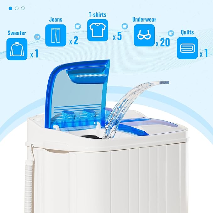 Superday Portable Washing Machine, 18lbs Small Washing Machine and Spin Dryer Combo, Mini Twin Tub Laundry Machine for Camping, Apartments, Dorms, College Rooms, RV, Delicates, Blue