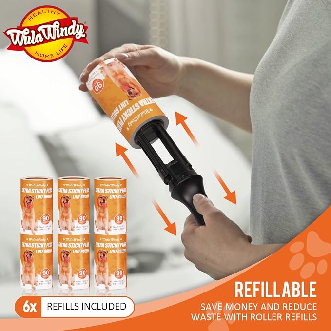 WulaWindy Extra Sticky Lint Rollers for Pet Hair, 8 Rolls, 2 Handles | Extra-sticky lint rollers with 8 rolls and 2 reusable handles for pet hair, lint and dust on clothes, sofas and furniture. - Image 5