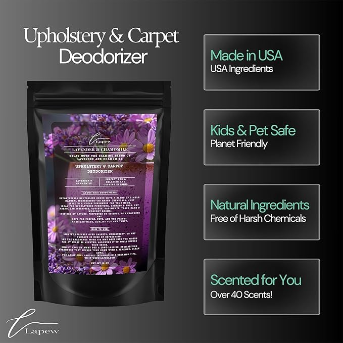 Lapew Lavender Chamomile Scented Cleaning Bundle | Carpet Deodorizer Powder (16 oz) & Mop Soap Concentrate (36 oz) | Pet-Friendly Odor Eliminator